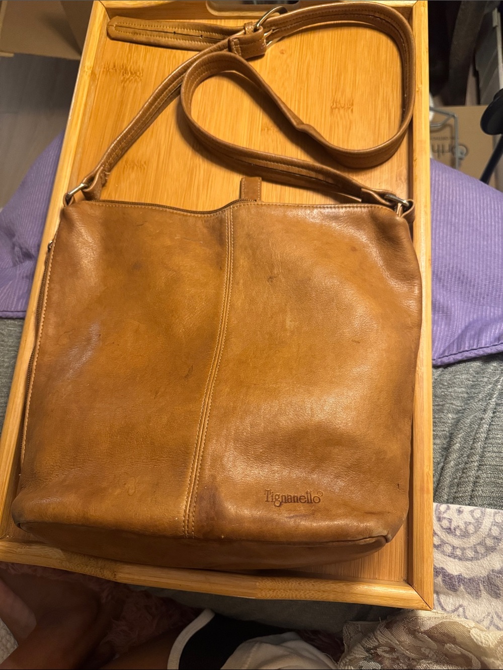 Tignanello Cognac Brown Leather Messenger Crossbody